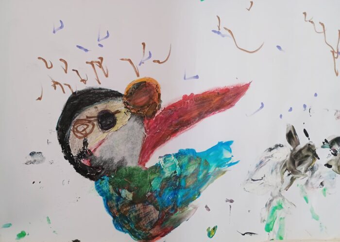 drawing of a bird experimenting